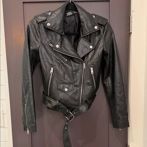 Zara Faux Leather Biker Jacket Black XS